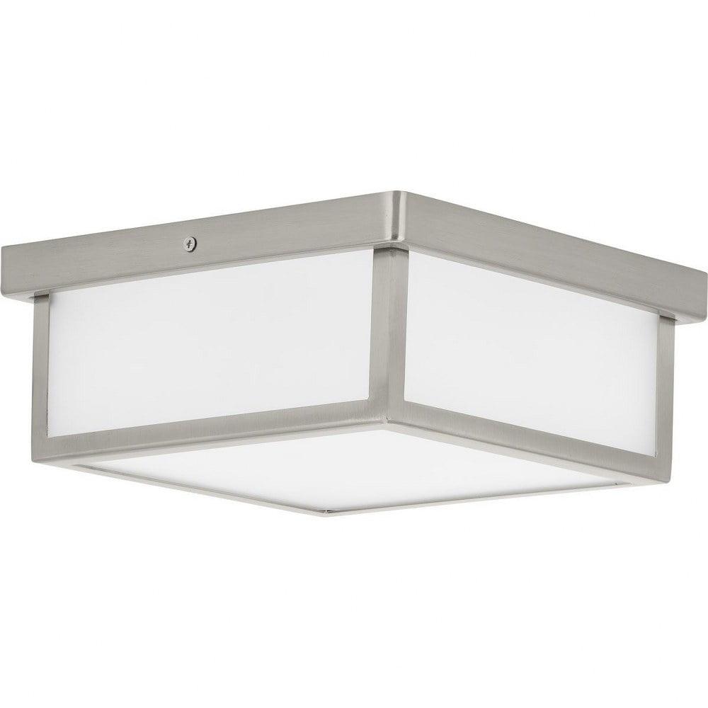 Brushed Nickel Square LED Flush Mount with Glass Shade