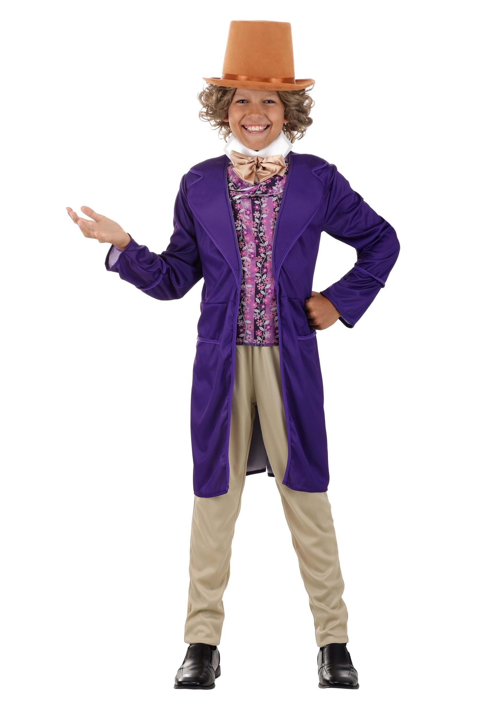 Boy's Willy Wonka Costume with Purple Jacket and Hat