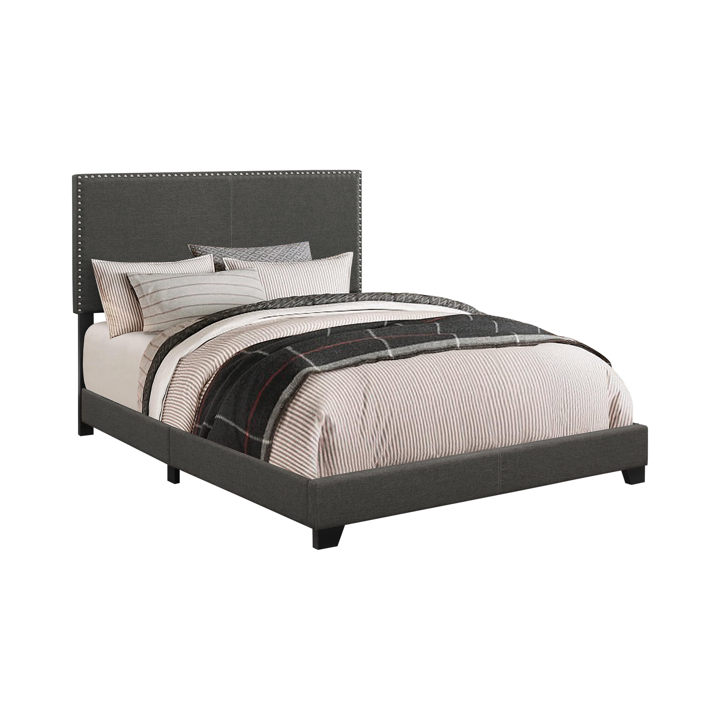 Contemporary Gray King Upholstered Bed with Nailhead Detail