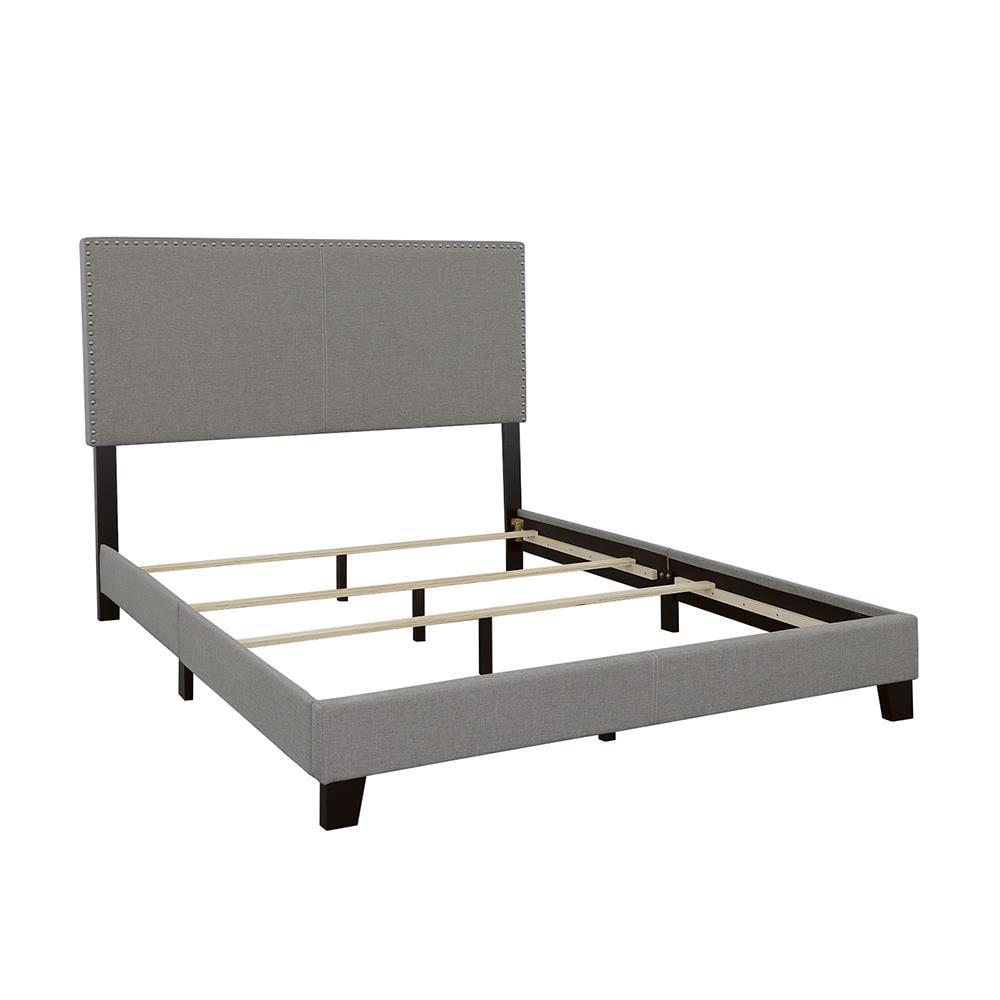 Gray King Upholstered Bed with Nailhead Trim and Wood Frame