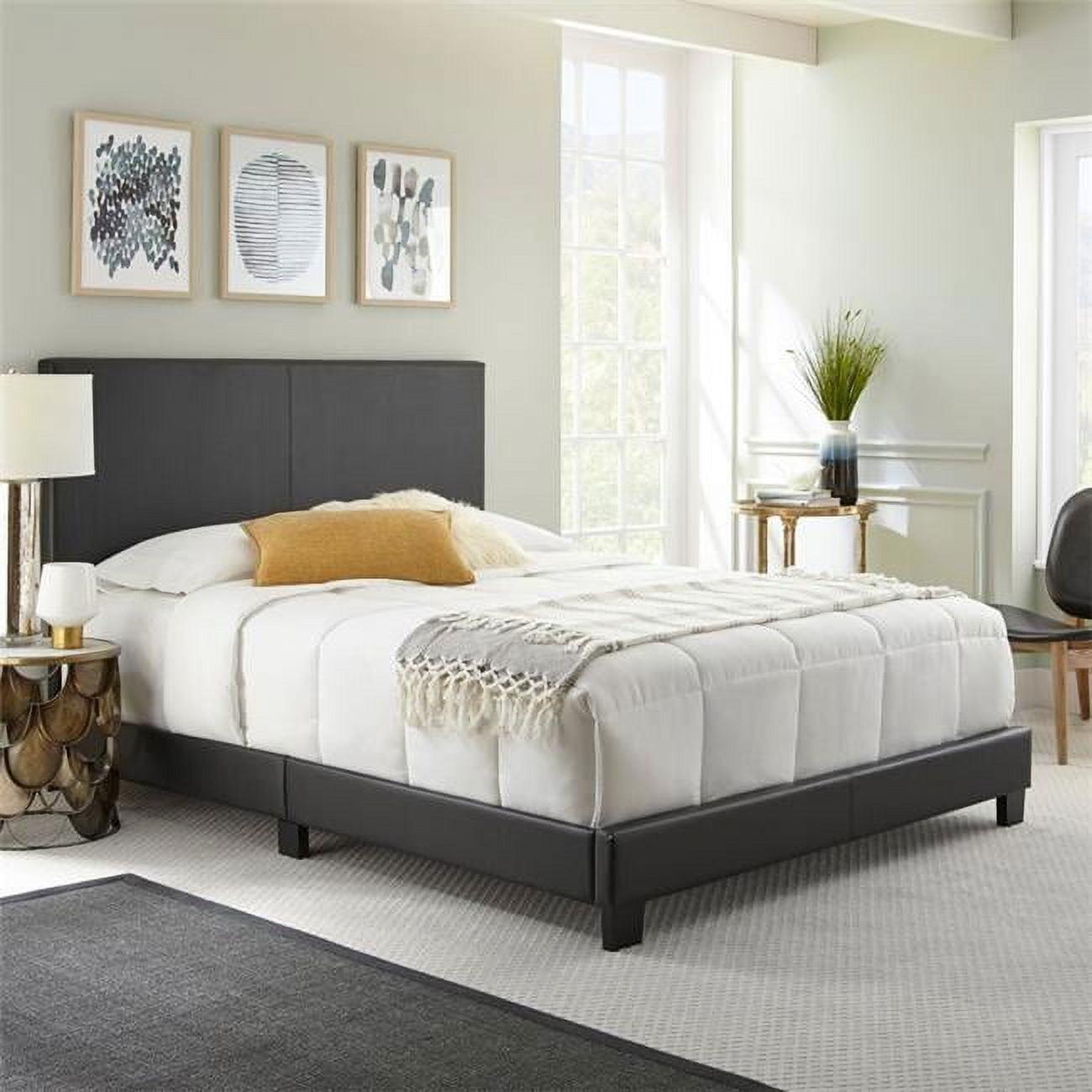 Modern Twin Faux Leather Upholstered Bed with Wood Frame