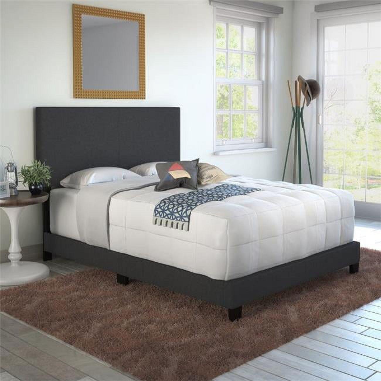 Twin Gray Linen Upholstered Platform Bed with Sleek Headboard