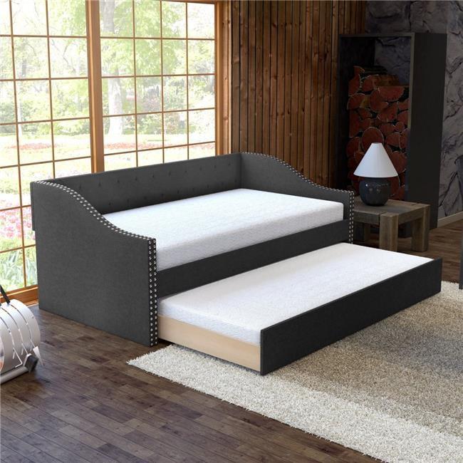 Boyd Sleep Manchester Upholstered Daybed with Pull Out Trundle, Twin Size, Tufted Backboard,