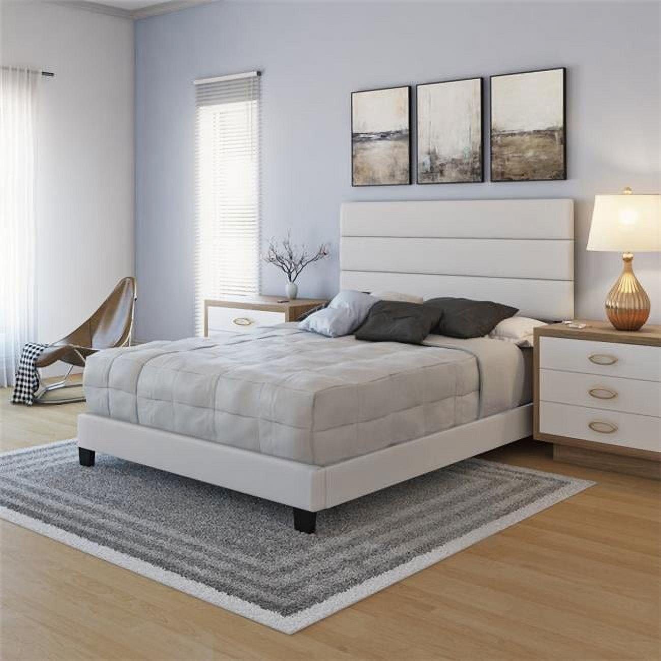 Piedmont Light Faux Leather Queen Platform Bed with Tufted Headboard