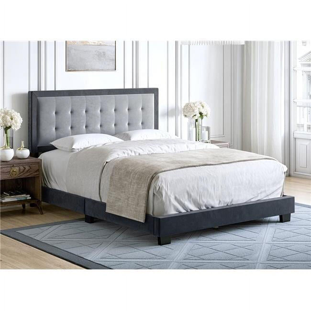 Elegant Full/Double Velvet Upholstered Platform Bed with Tufted Headboard