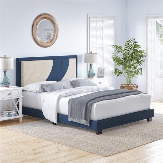 Queen Linen Upholstered Wood Frame Bed with Headboard