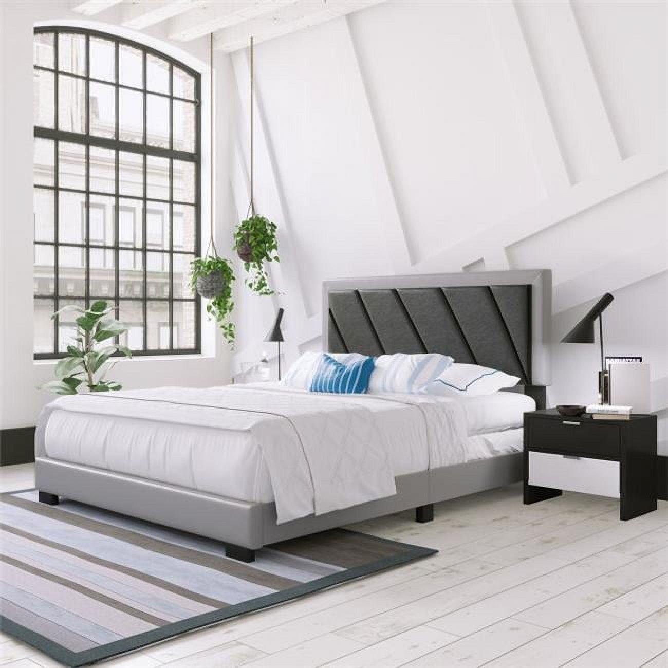 Modern Full Double Tufted Faux Leather Upholstered Platform Bed with Slats