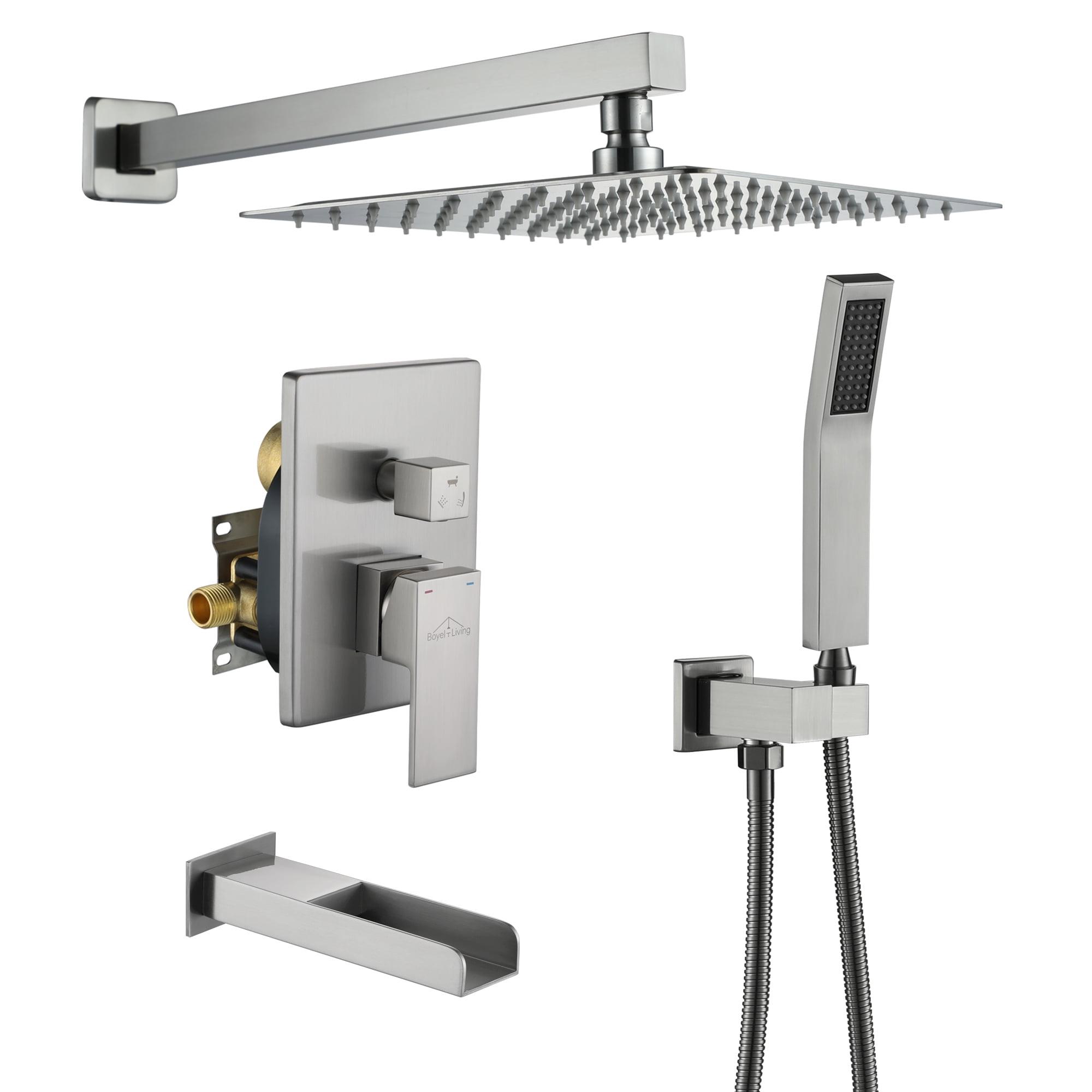 Brushed Nickel 10-Inch Square Rain Shower System with Handheld