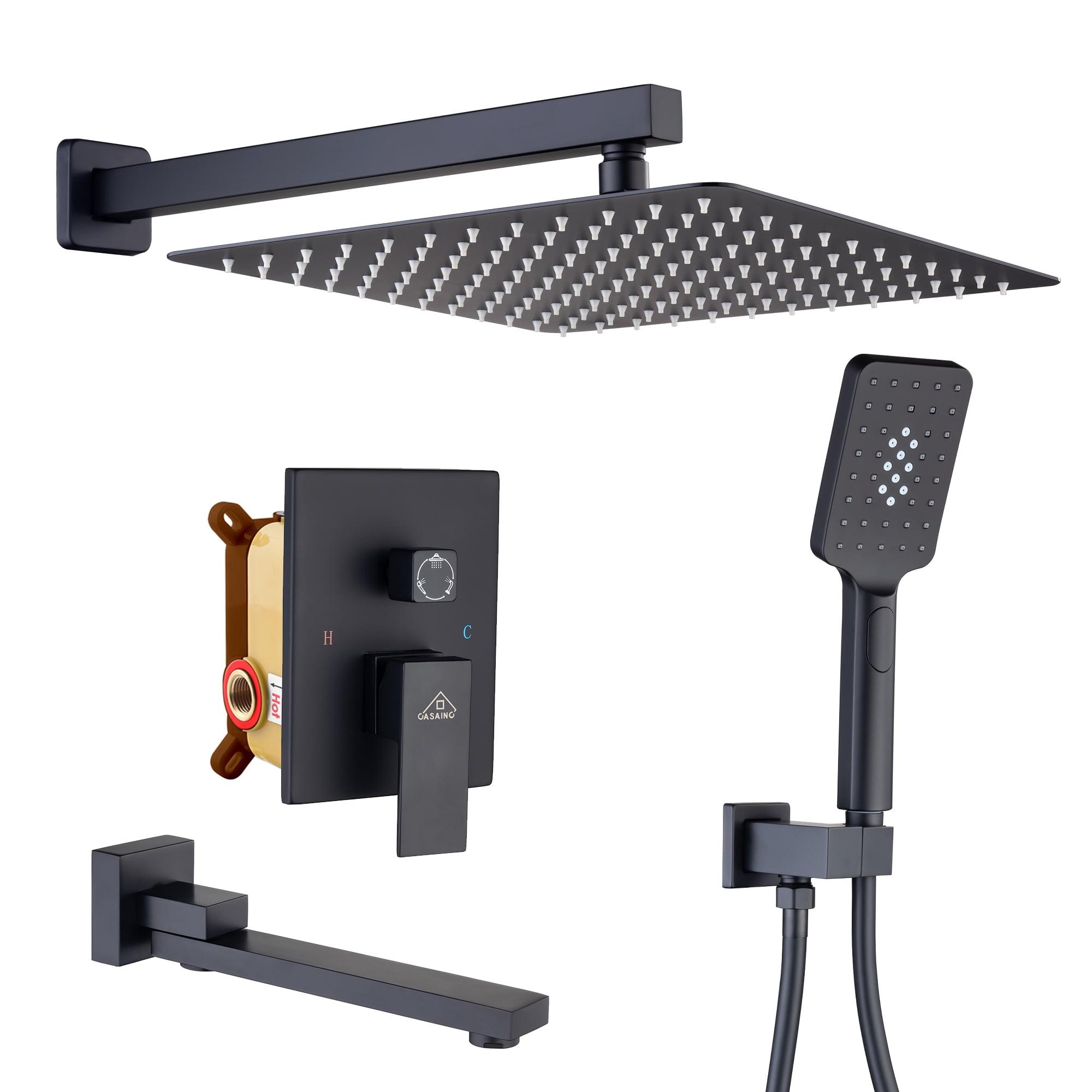 Matte Black Wall Mount Rainfall Shower System with Handheld Spray