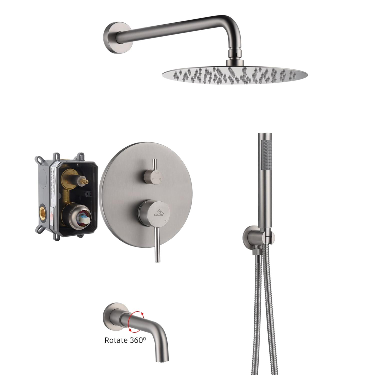 Luxury Wall-Mounted 3-Function Shower System Solid Brass Mixer Valve, 1.8 GPM Flow & Dual Showerheads with Rough-in Valve