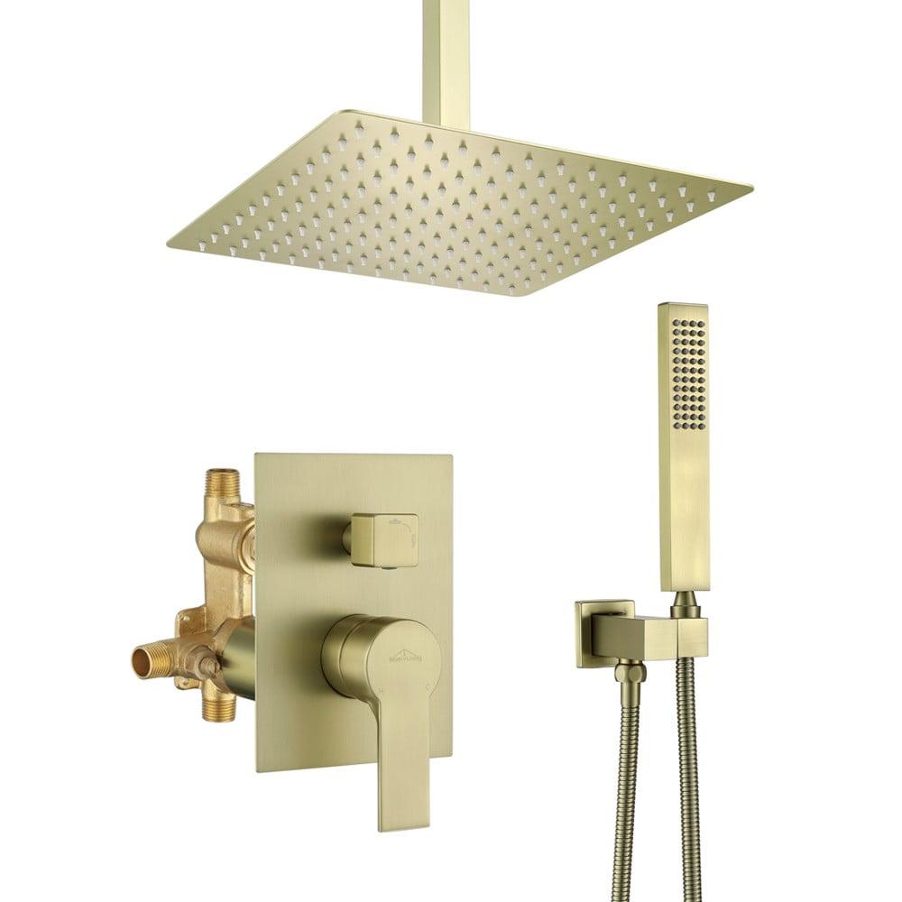 Brushed Gold Dual Square Rain Shower System with Handheld