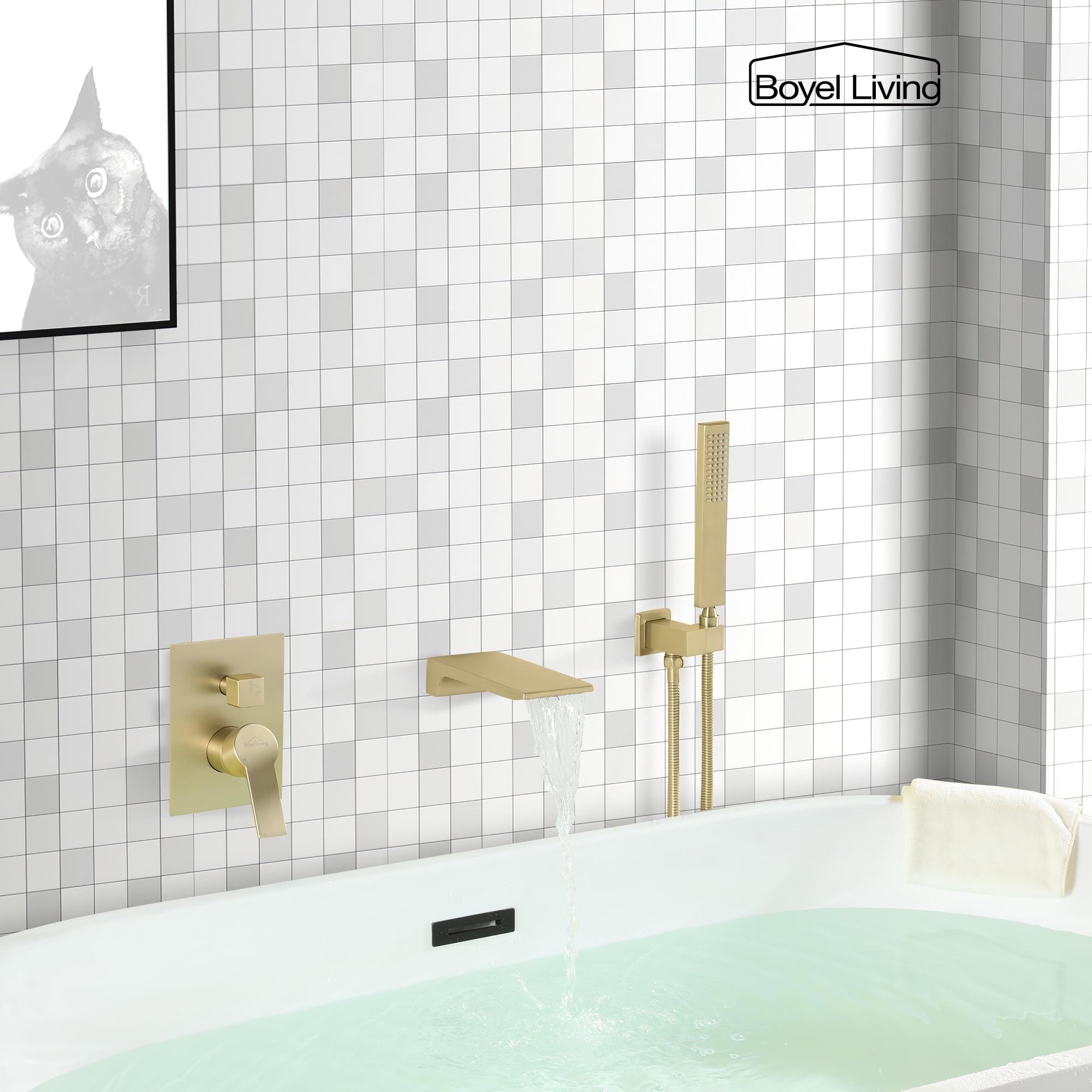 Brushed Gold Wall Mount Roman Tub Faucet with Hand Shower