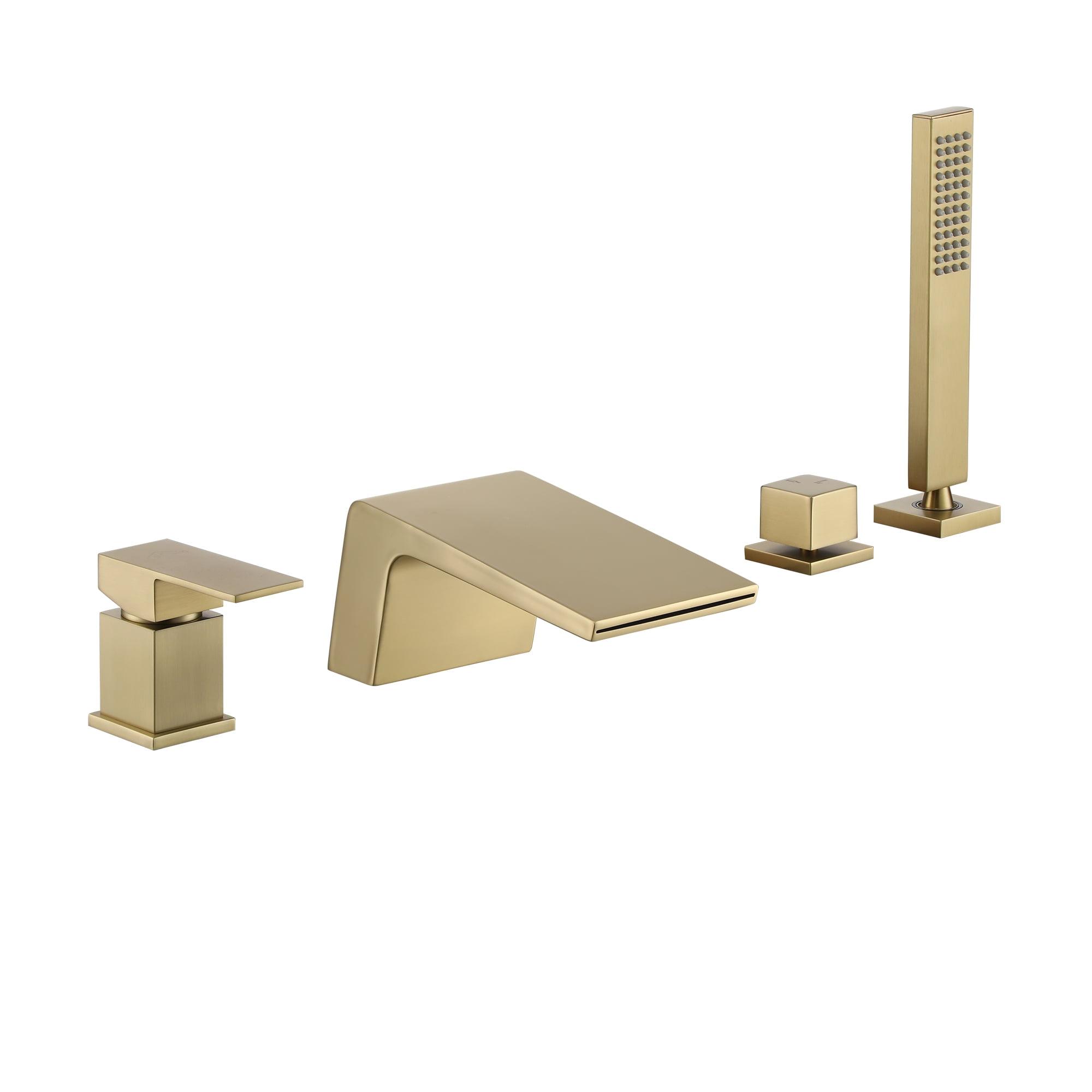 Brushed Gold Single-Handle Waterfall Tub Faucet with Hand Shower