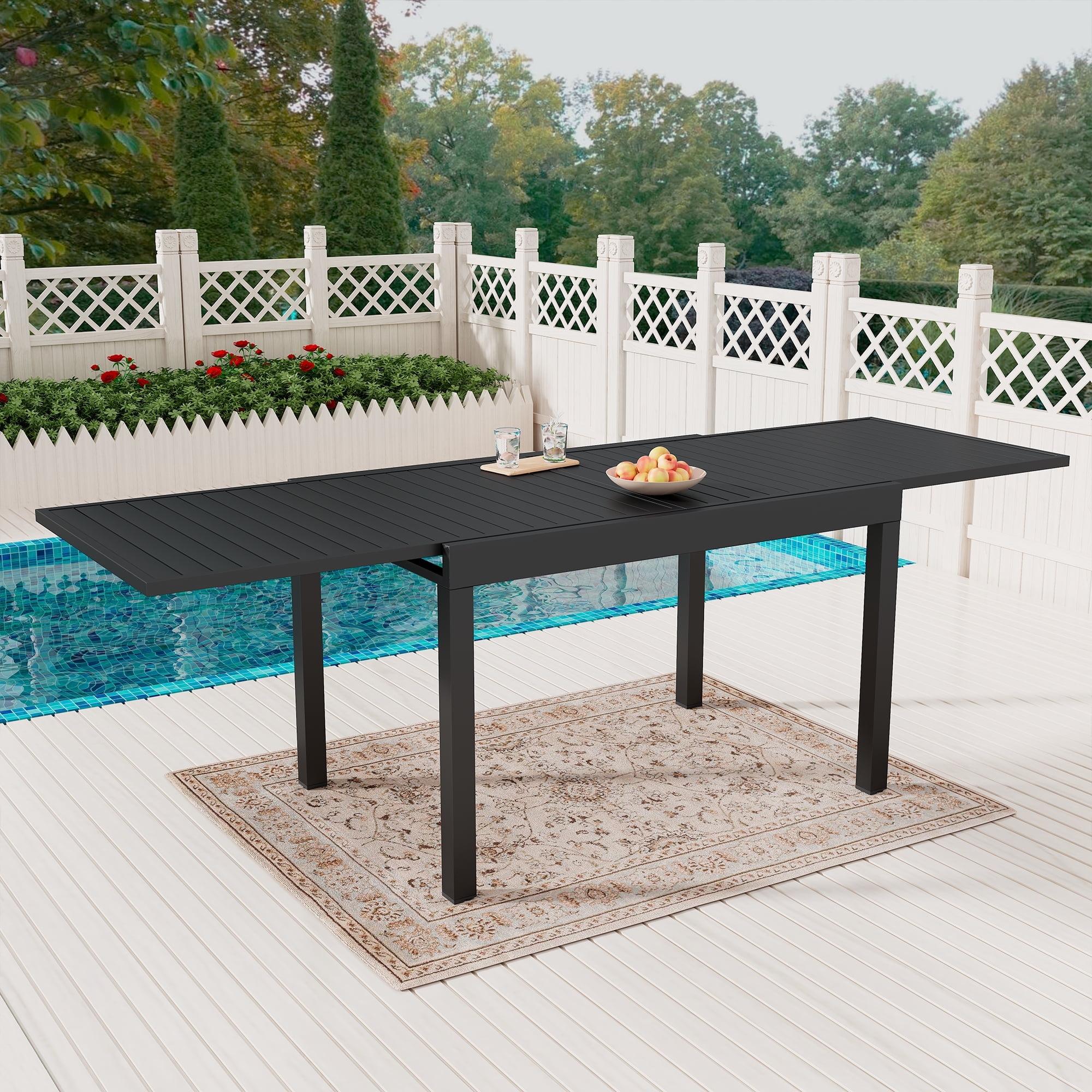 Black Aluminum Extendable Patio Dining Table for 6-8 People