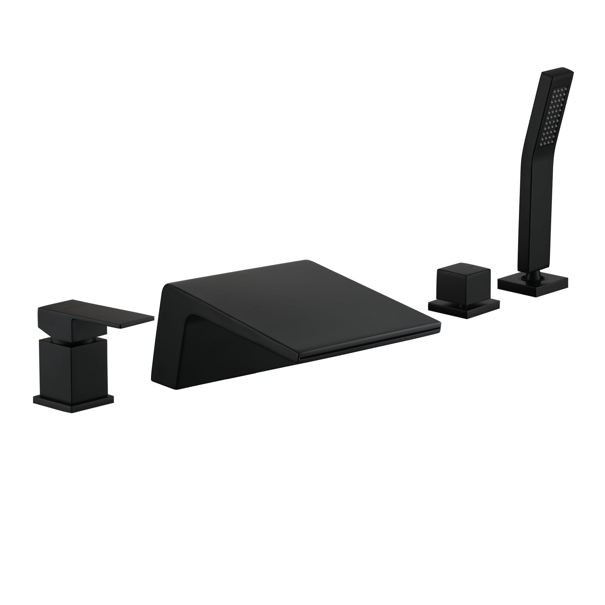 Boyel Living Single-Handle Shower Head Bathroom Bathtub Faucet, Deck Mount Roman Tub Faucet with Hand Shower and Water Suply Hose Waterfall Bath Tub Filler in Matte Black