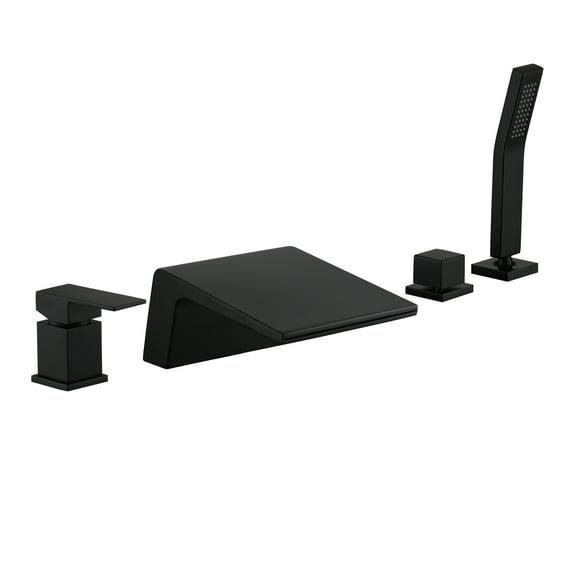 Boyel Living Single-Handle Shower Head Bathroom Bathtub Faucet, Deck Mount Roman Tub Faucet with Hand Shower and Water Suply Hose Waterfall Bath Tub Filler in Matte Black