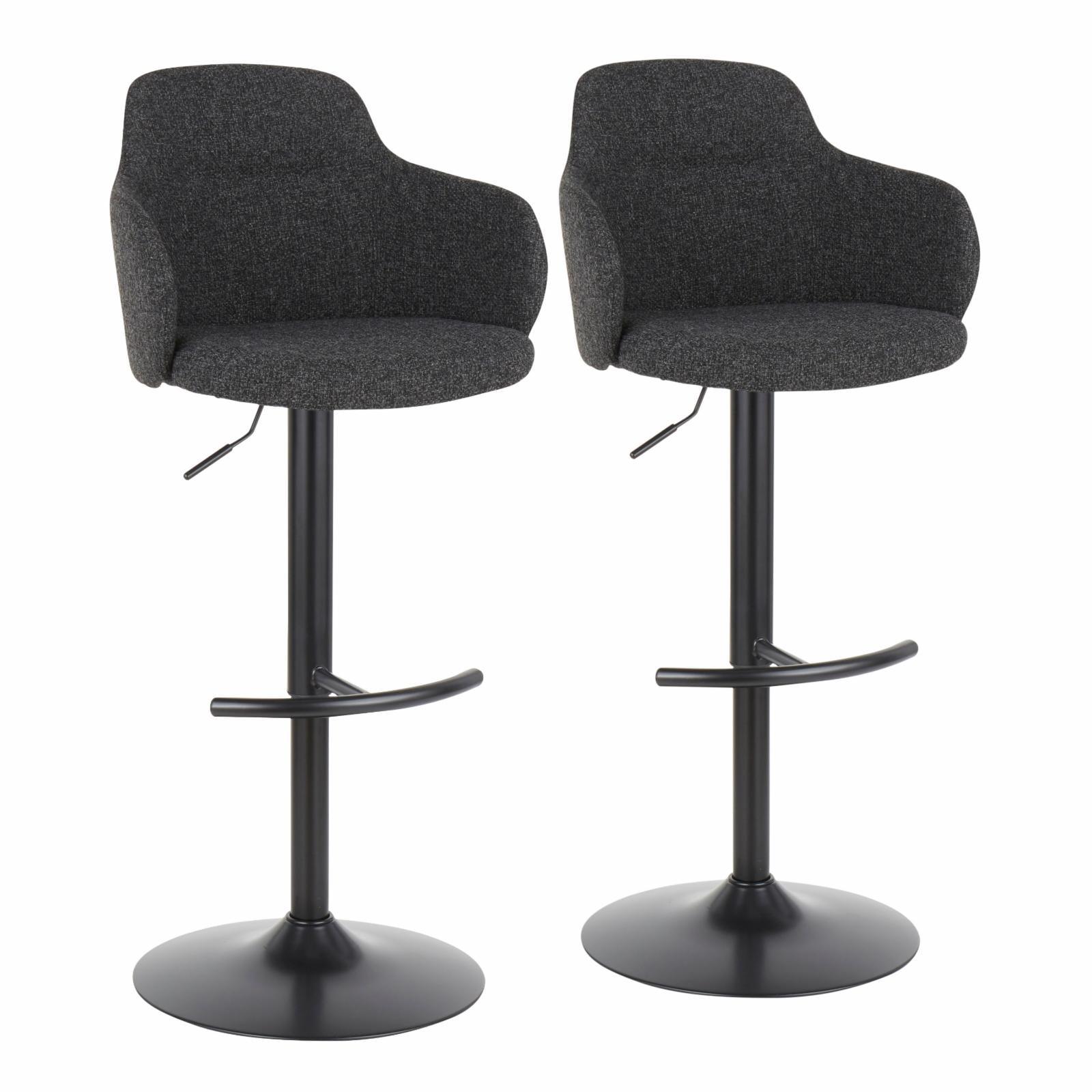 Boyne Adjustable Black Metal Swivel Barstools with Dark Grey Fabric - Set of 2