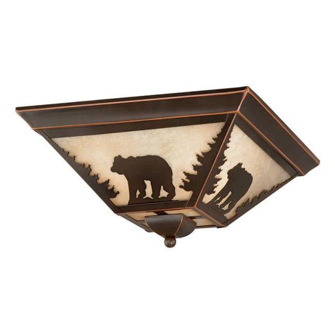 Bozeman Rustic Wilderness 14" Flush Mount in Burnished Bronze with Amber Glass