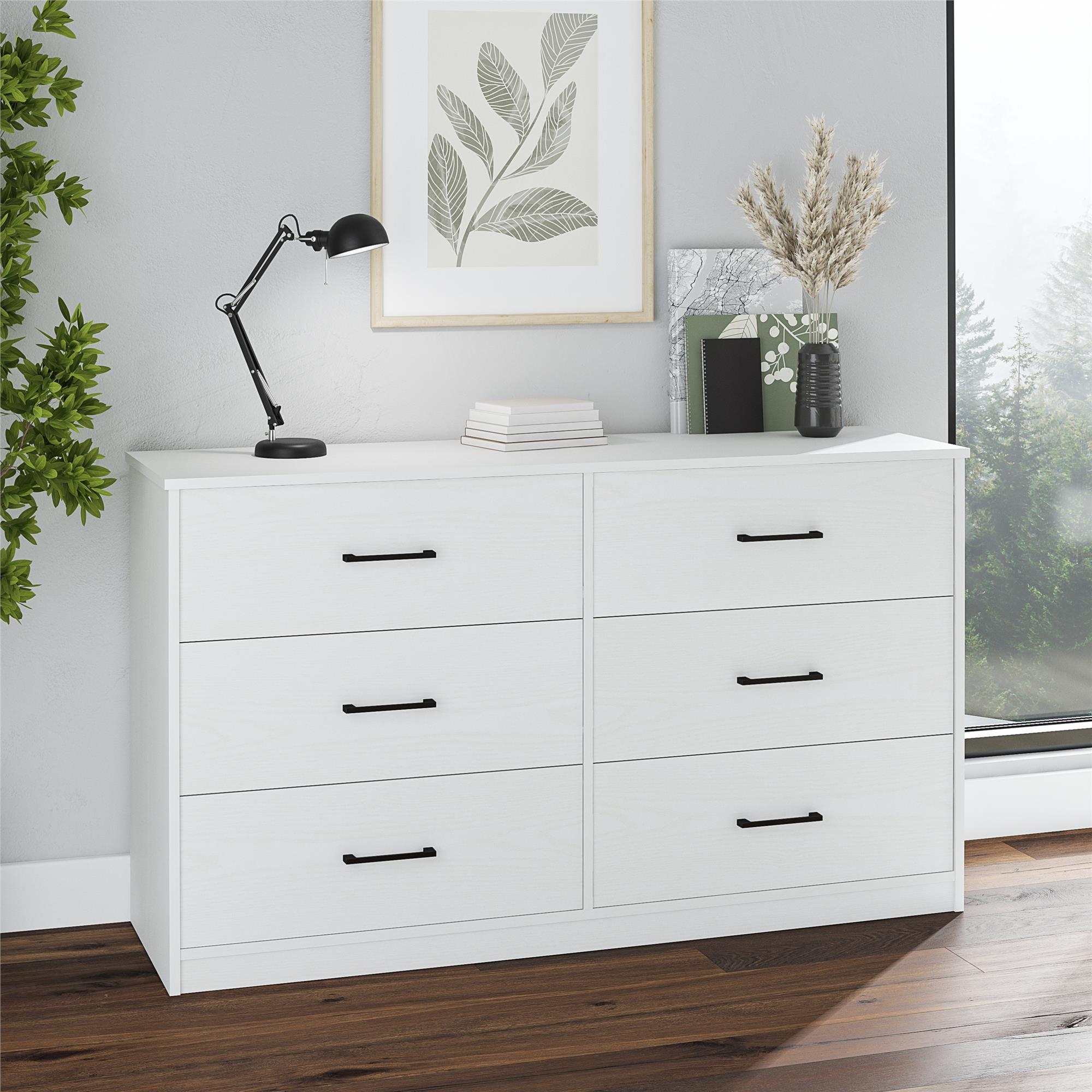 Ameriwood Home BrEZ Build Collection Pearce Wide 6 Drawer Dresser, White