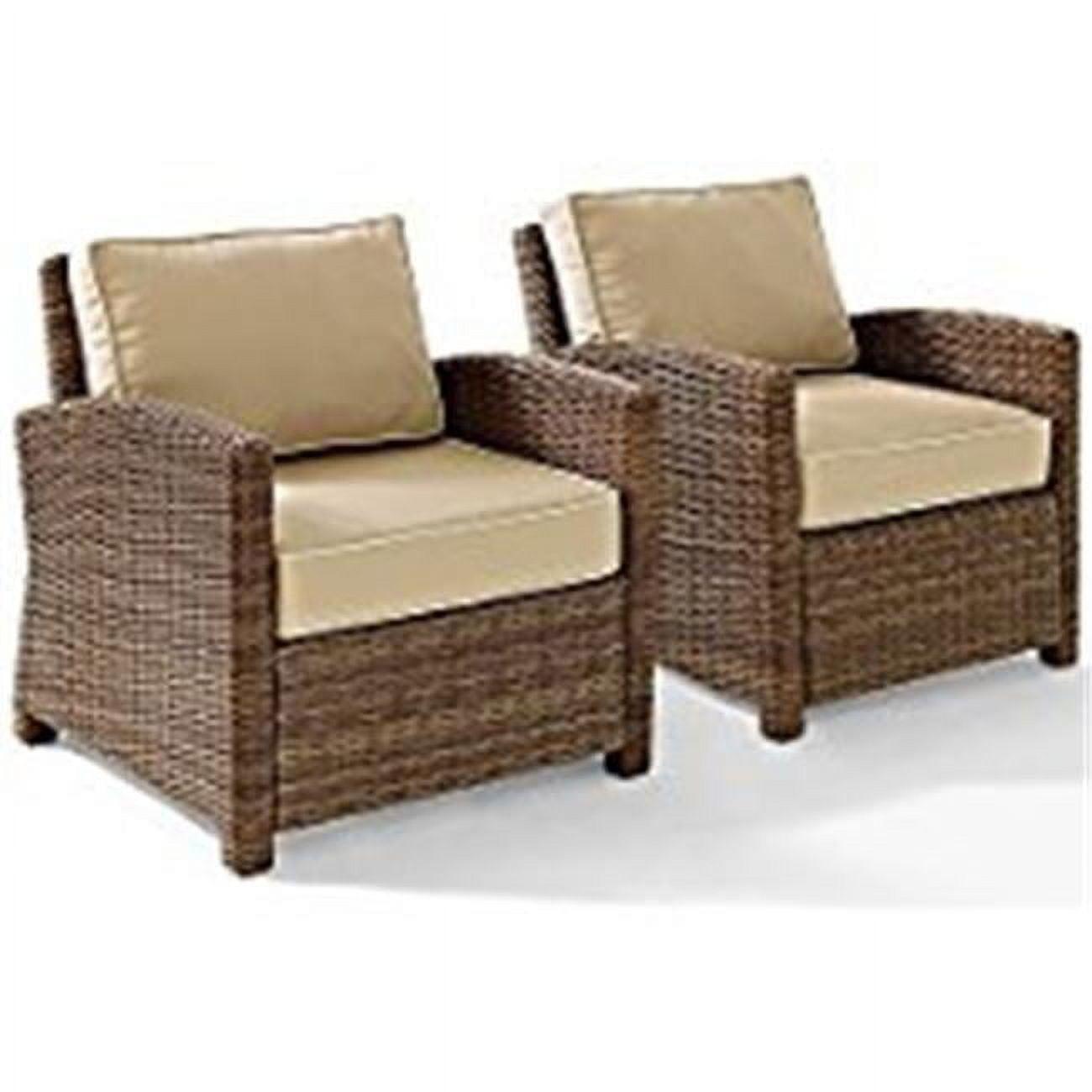 Bradenton Weathered Brown Outdoor Wicker Armchair Set with Sand Cushions