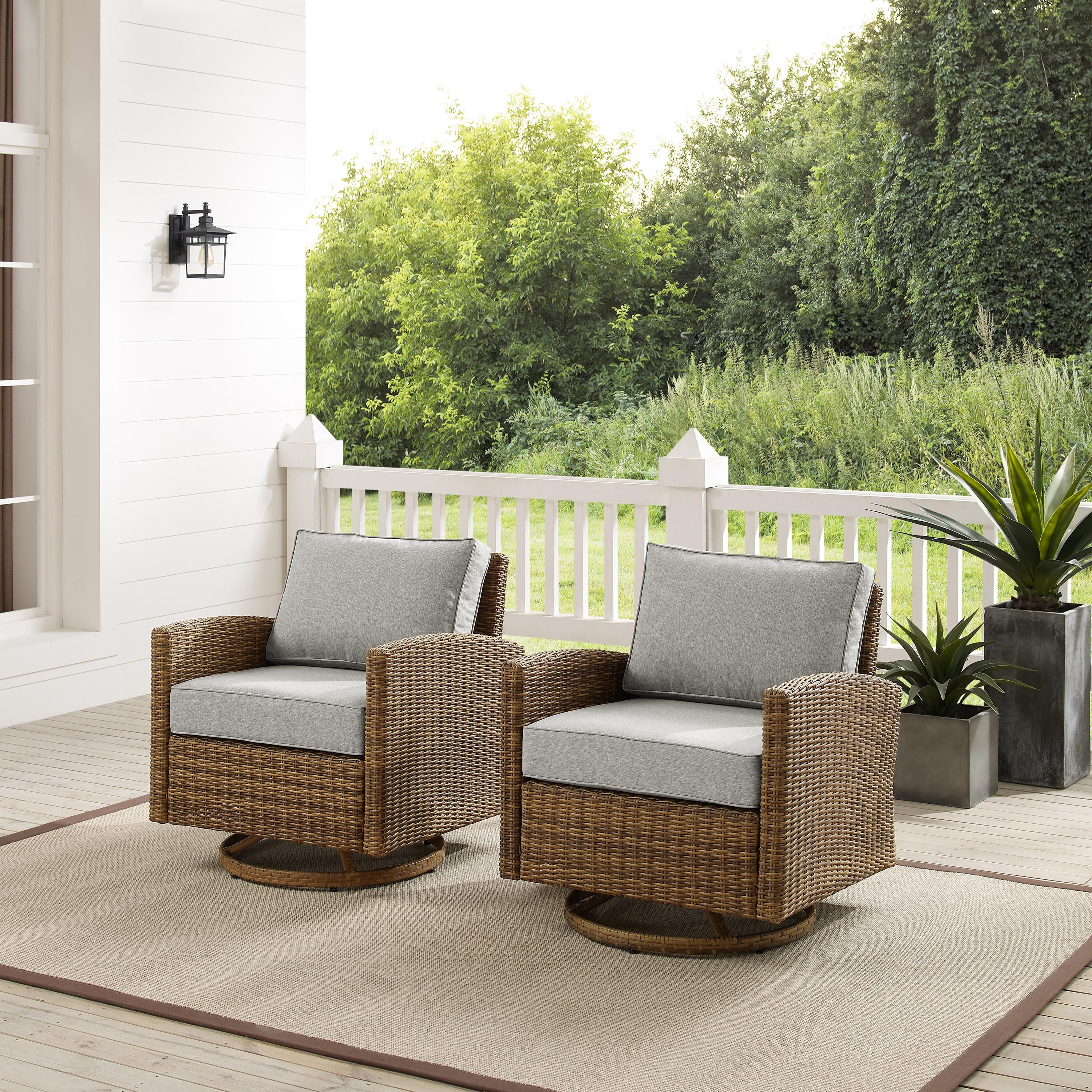 Gray and Weathered Brown Wicker Swivel Rocker Chair Set with Cushions