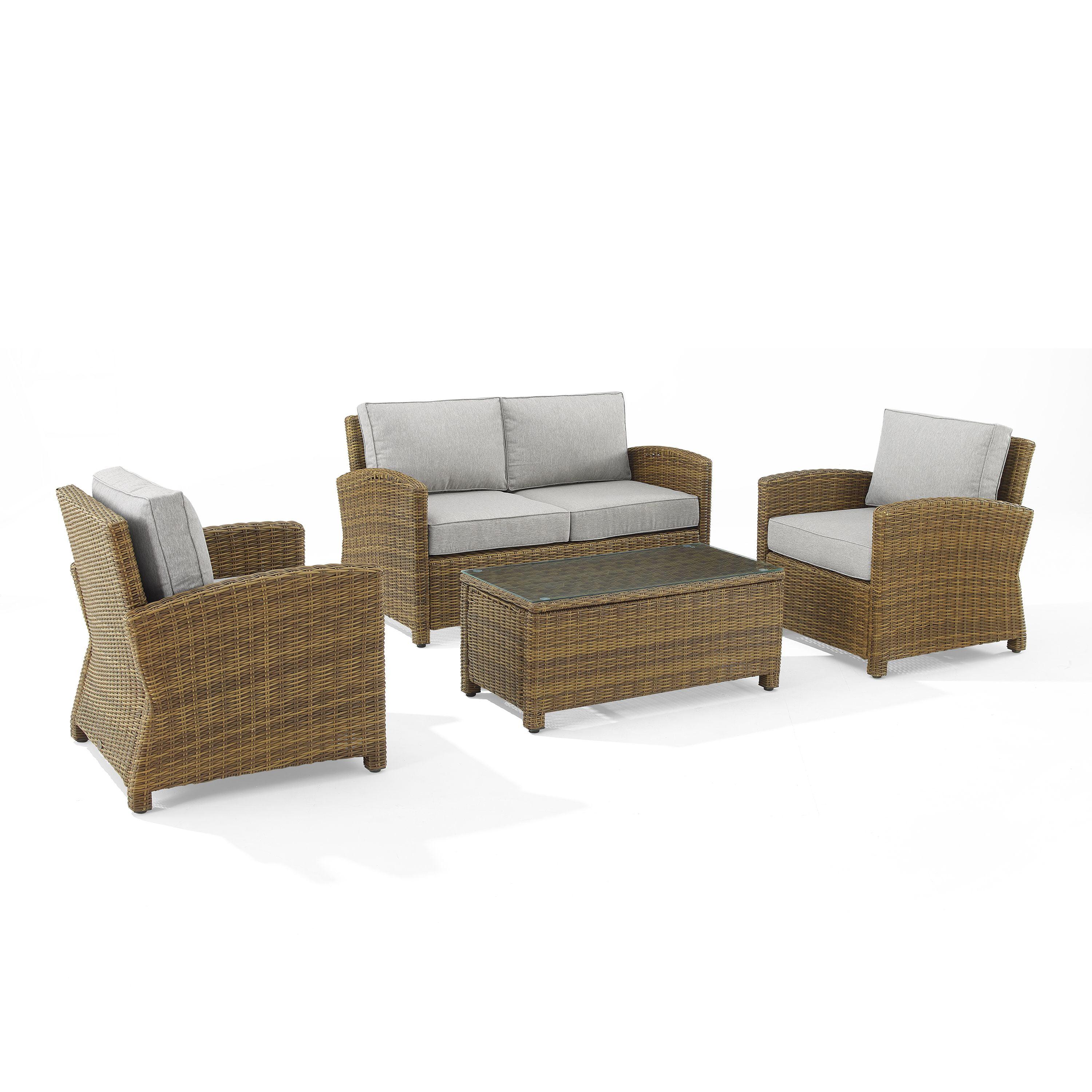 Bradenton Weathered Brown Outdoor Wicker 4pc Conversation Set