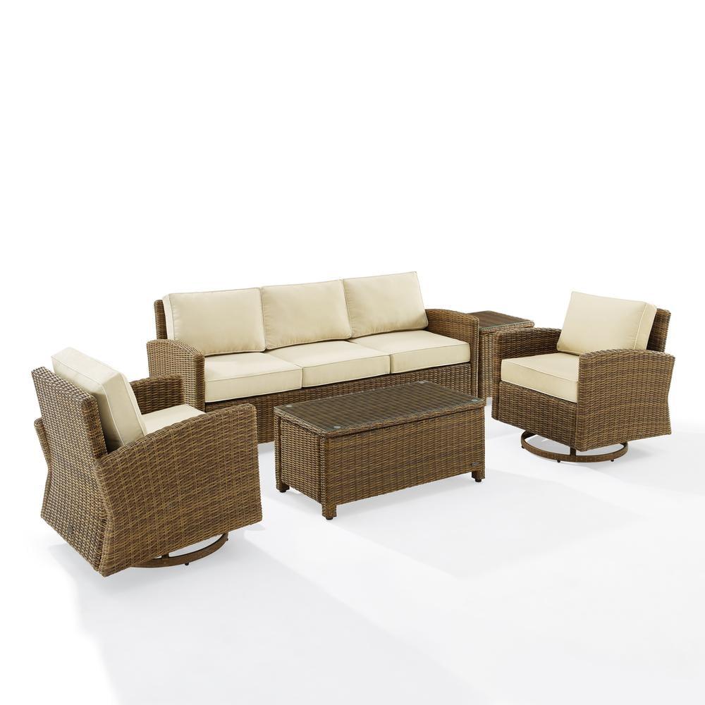 Bradenton Weathered Brown 5-Piece Outdoor Sofa & Swivel Rocker Set with Glass Top Tables