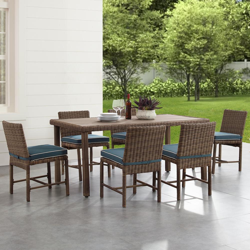 Bradenton 7-Piece Navy Wicker Outdoor Dining Set with Steel Frames