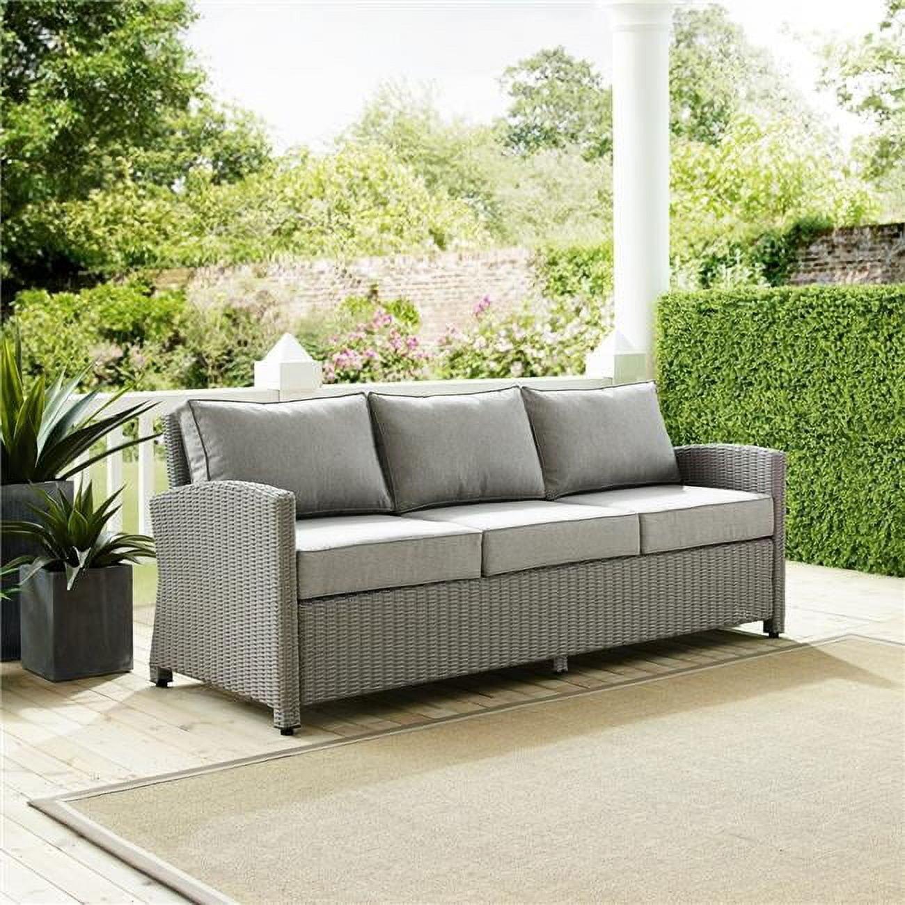 Gray Three-Seat Outdoor Wicker Sofa with Steel Frame