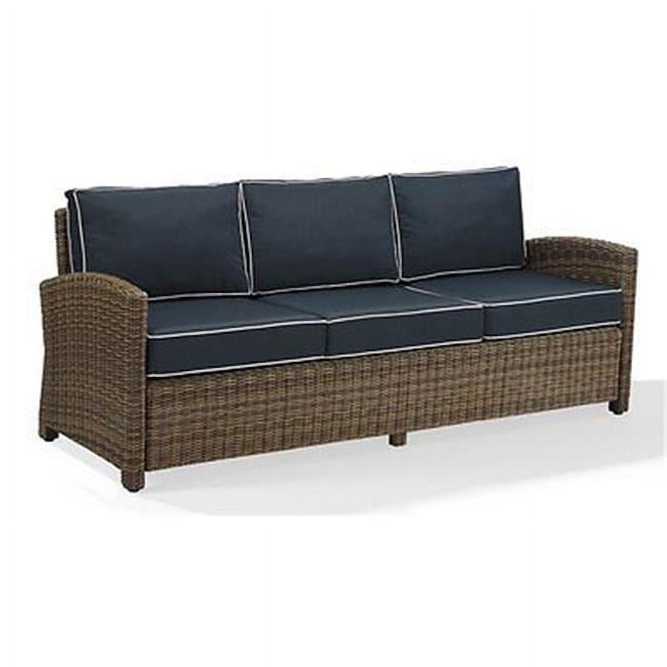 Bradenton Teal Wicker Three-Seat Outdoor Sofa with Cushions