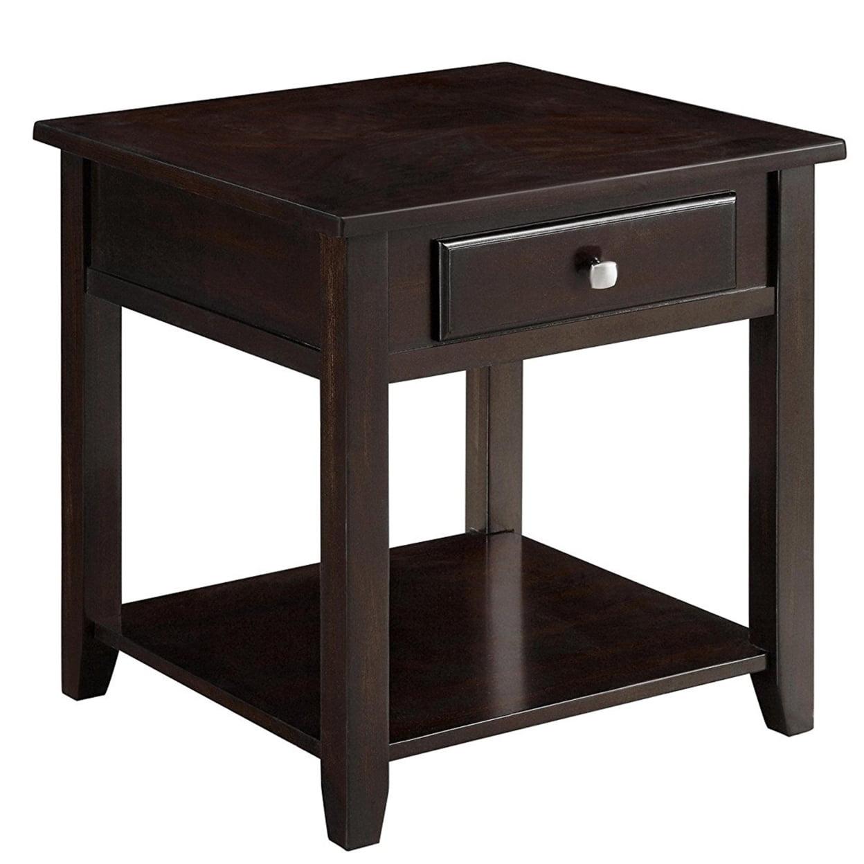 Walnut Square Wood End Table with Storage