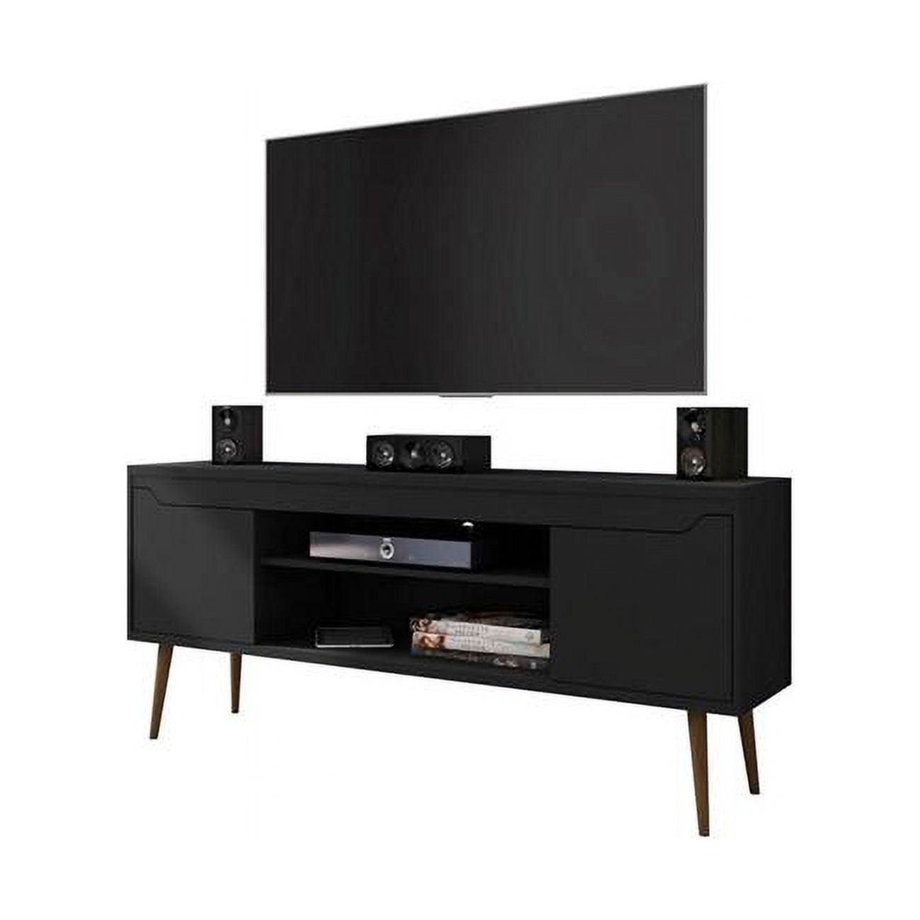 Bradley 63'' Matte Black Mid-Century Modern TV Stand with Storage