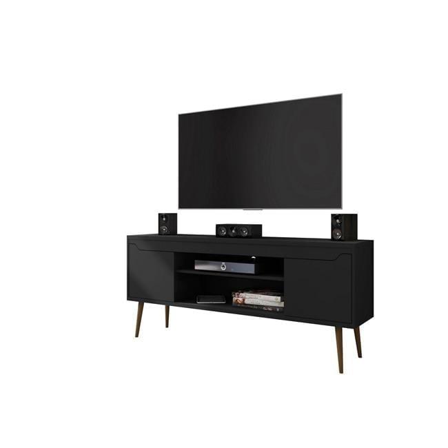 Bradley TV Stand for TVs up to 60" Black - Manhattan Comfort: Modern Entertainment Center with Open Shelves