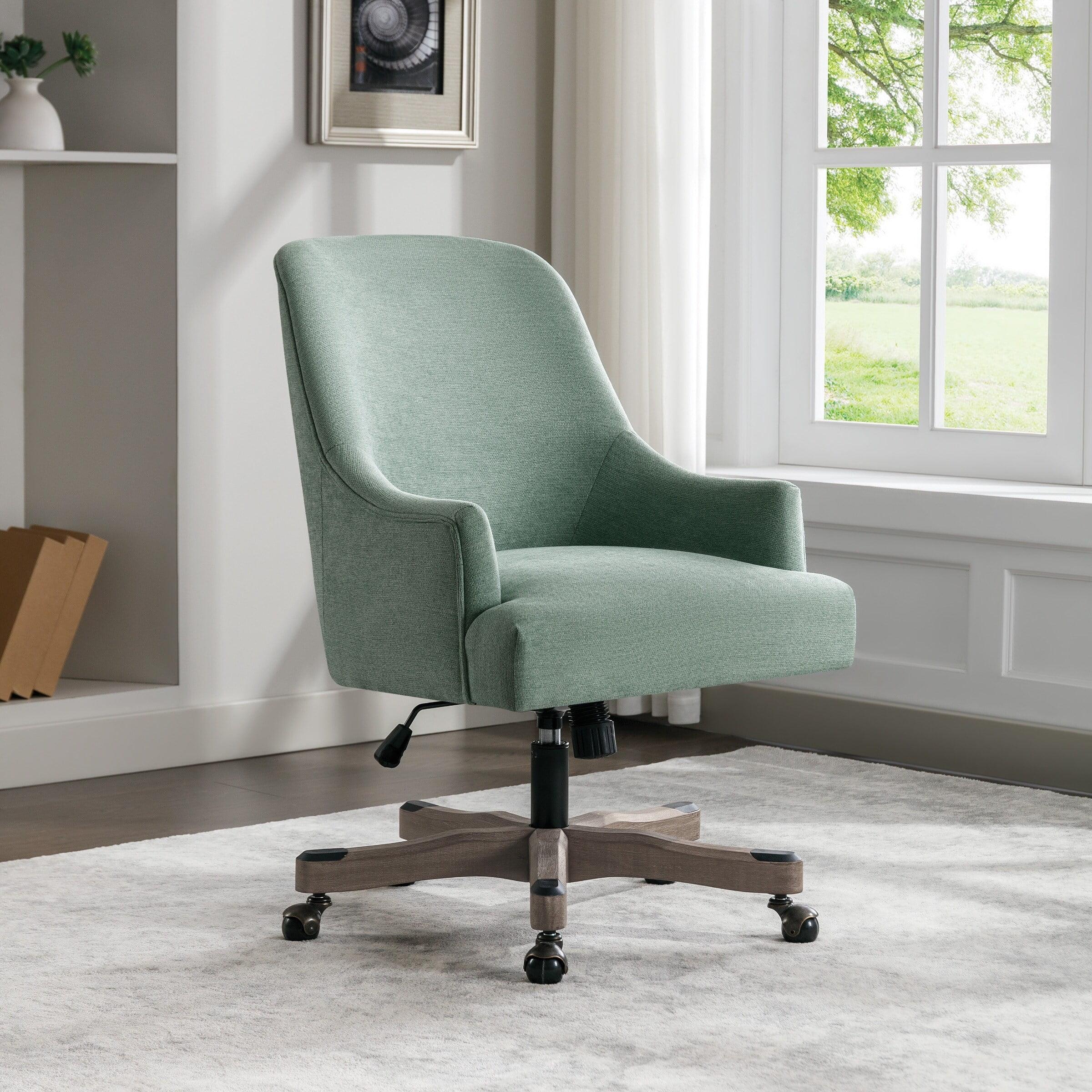 Bradwell Office Chair in Mint Fabric -Rustic Wood Base-Semi Asm