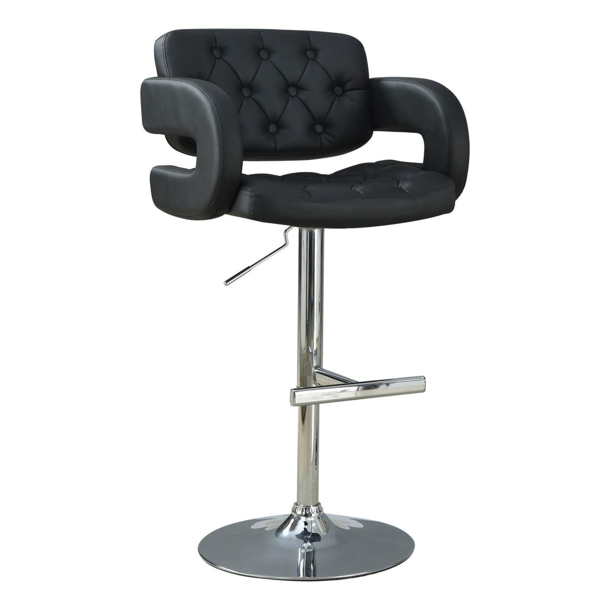 Adjustable Black Leather and Metal Swivel Bar Stool