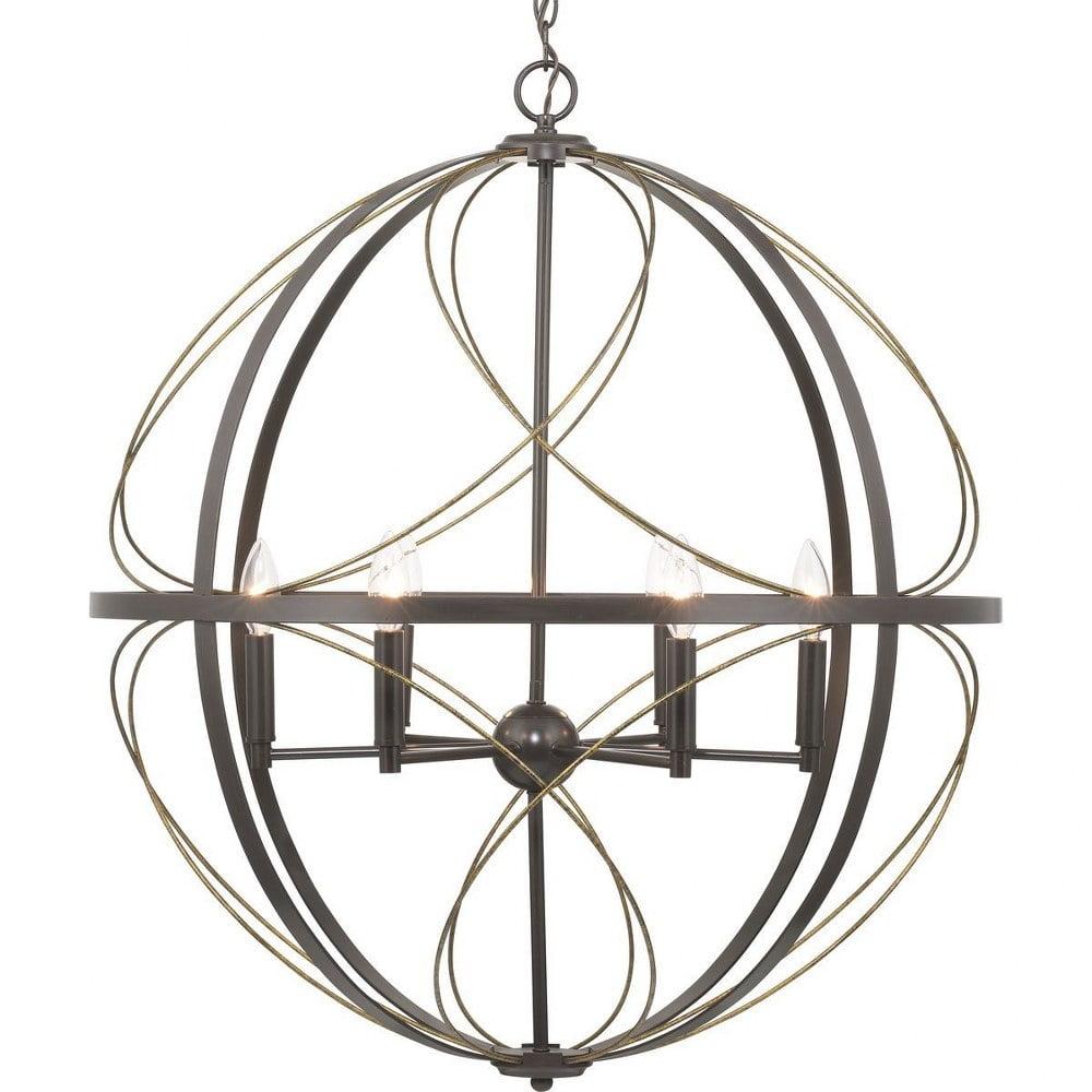 Progress Lighting Brandywine 6-Light Pendant, Antique Bronze, Steel, Farmhouse/Transitional, Hand Gilded Wire Accents