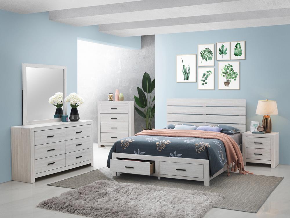 Brantford Coastal White Queen Storage Bedroom Set with Mirror