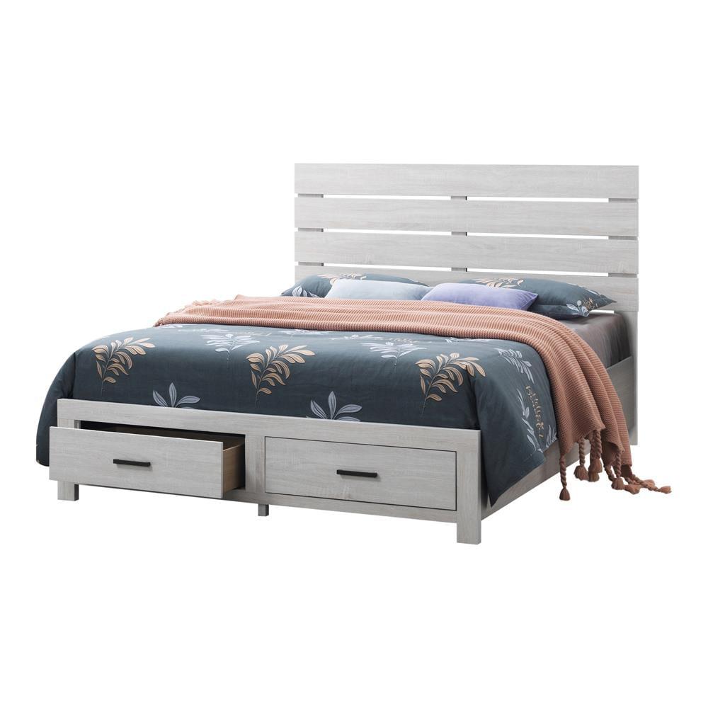 White King Wood Frame Storage Bed with Upholstered Headboard