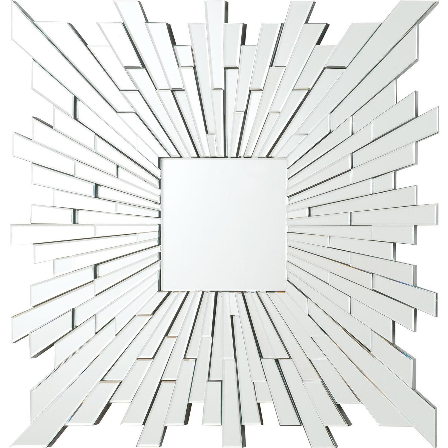 Contemporary Frameless Square Sunburst Wall Mirror in Silver