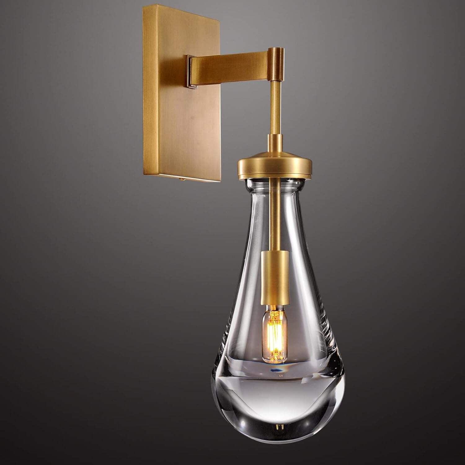 Brass and Gold Raindrop Wall Sconces with Clear Glass