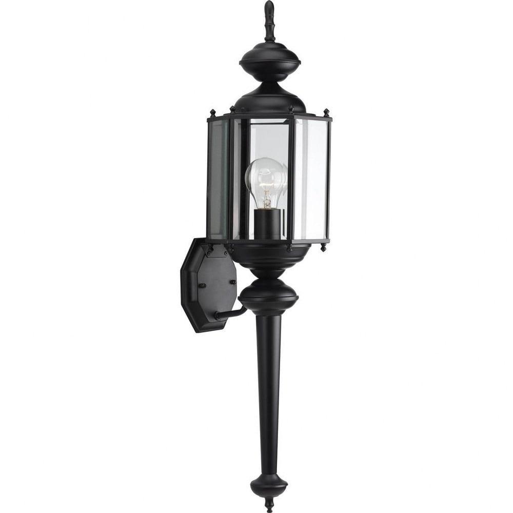 Black Metal Outdoor Wall Lantern with Clear Glass Panels