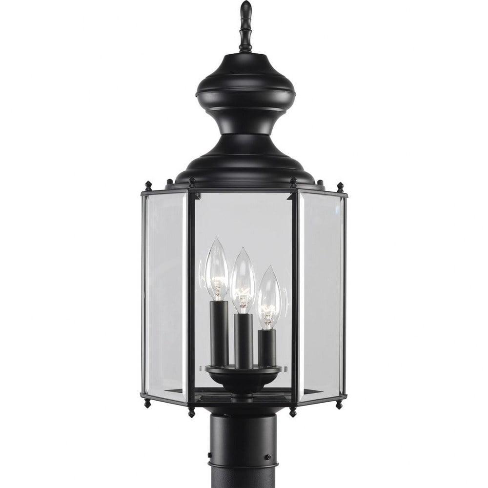 Matte Black 3-Light Outdoor Post Lantern with Clear Beveled Glass