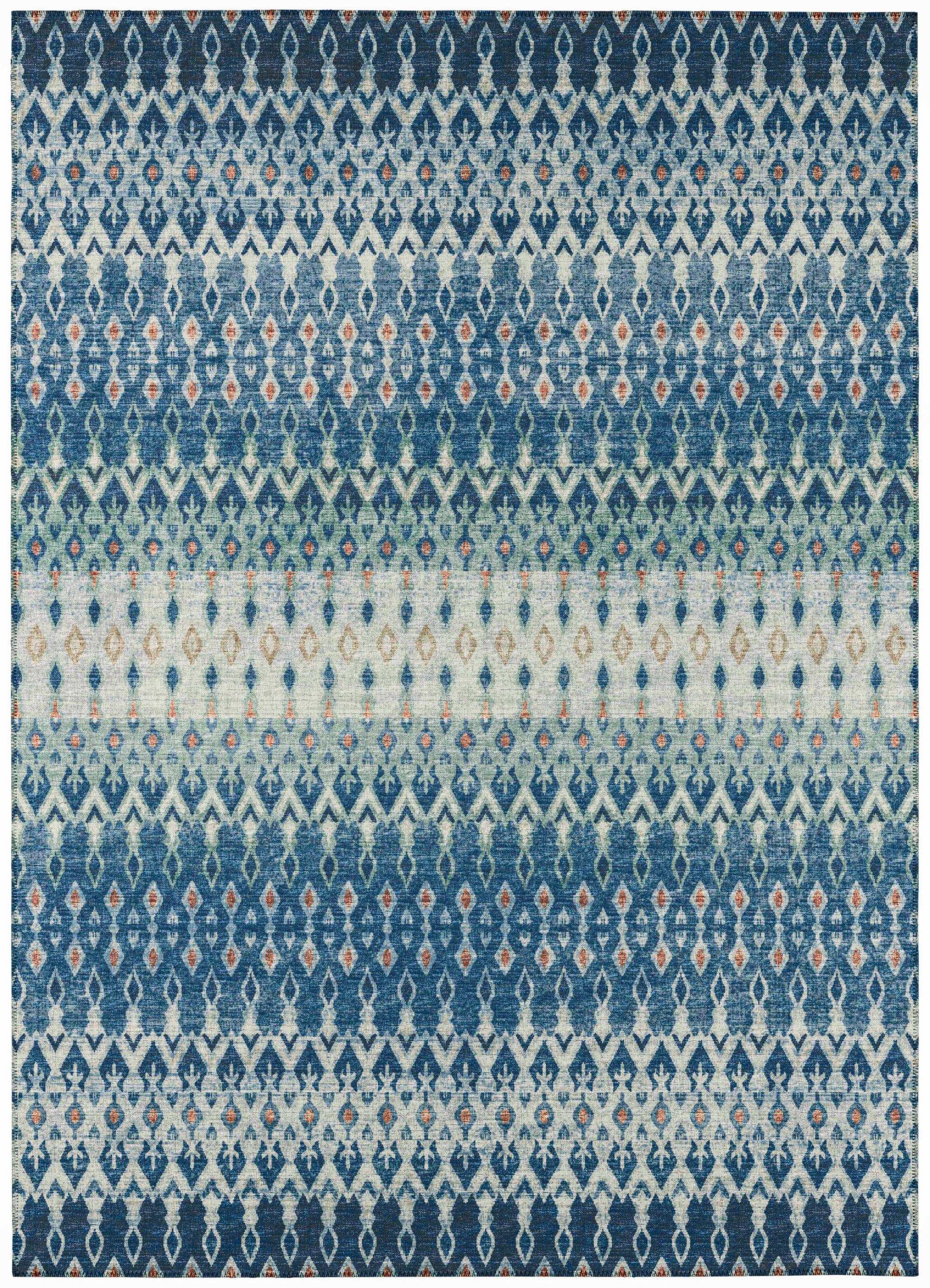 Bravado Indoor/Outdoor Blue Ikat 3' x 5' Non-Skid Area Rug