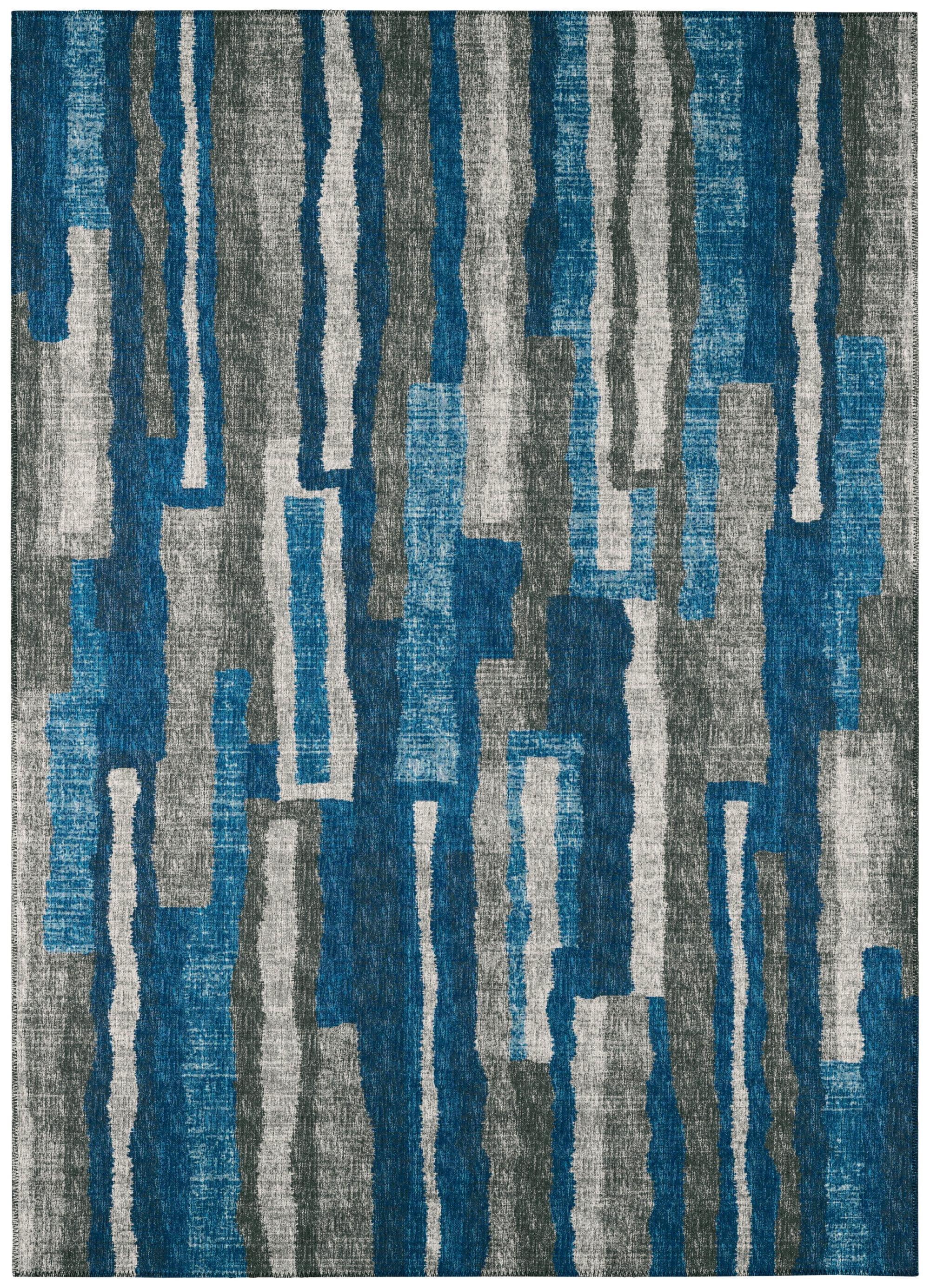 Modern Elegance Flat-Woven Blue Chenille 5' x 7' Abstract Rug