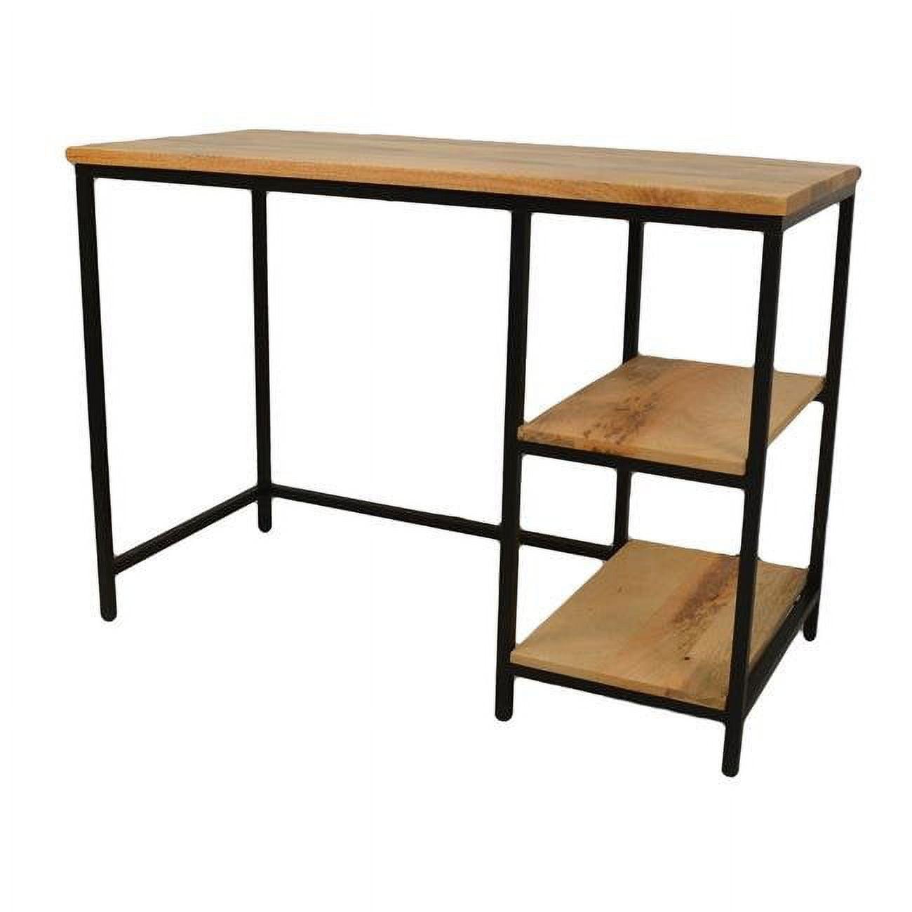 Natural Mango Wood and Black Metal Desk with Shelves