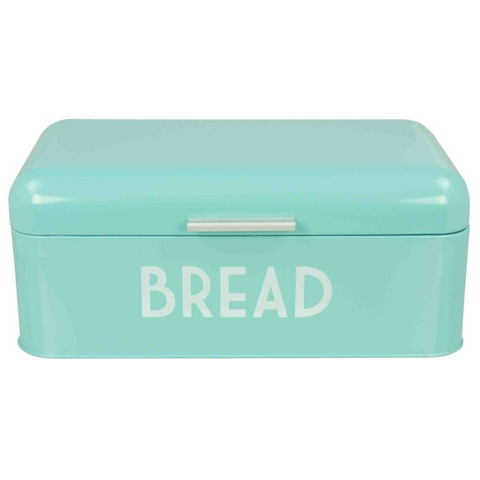 Retro Blue Powder Coated Steel Bread Box with Handle