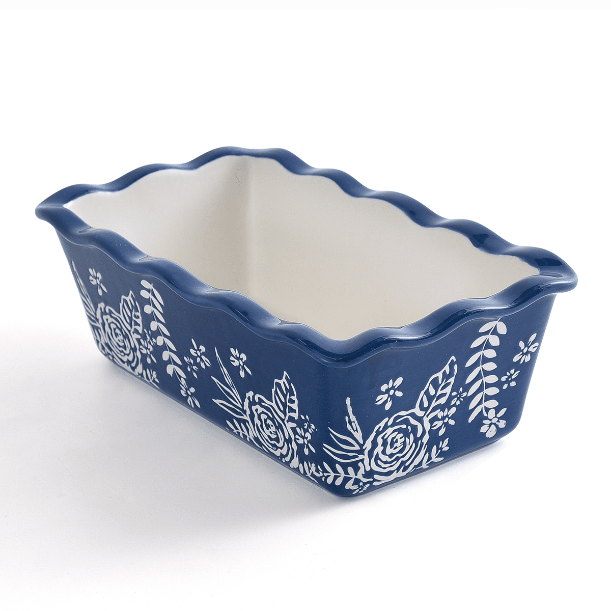 Blue Floral Rectangular Stoneware Non-stick Loaf Pan