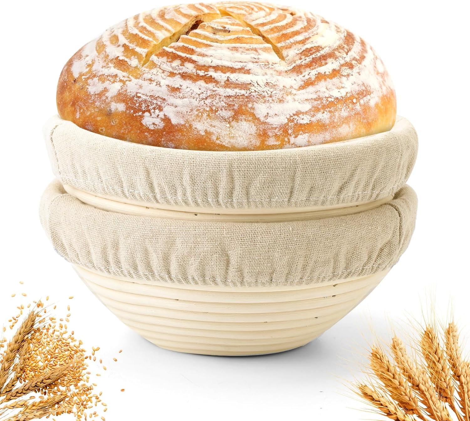 8-Inch Round Natural Rattan Bread Proofing Baskets with Linen Liners