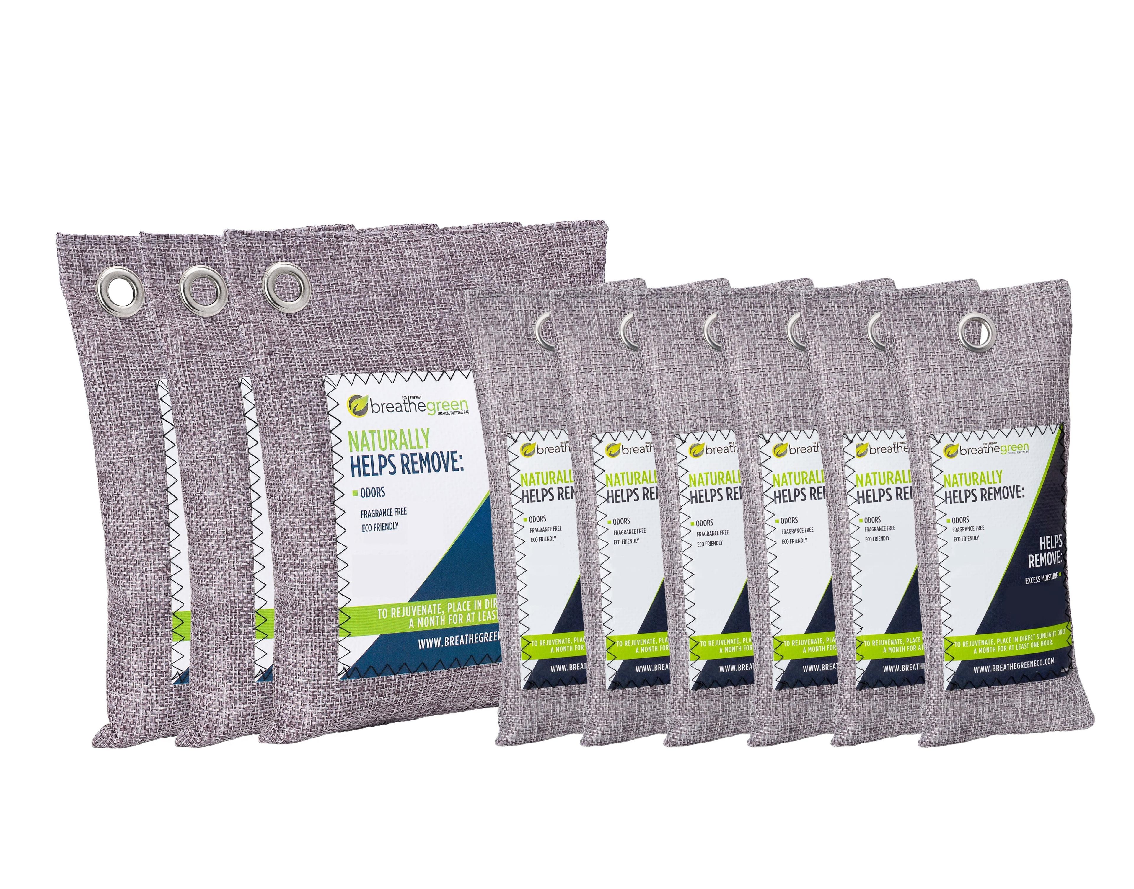 Breathe Green Bamboo Charcoal Bags Odor Absorber (9-Pack) Activated Charcoal Odor Eliminator Bag, Natural Freshener Removes Odors and Moisture, Odor Eliminator for Home, Pets, Shoes, Closet, RV