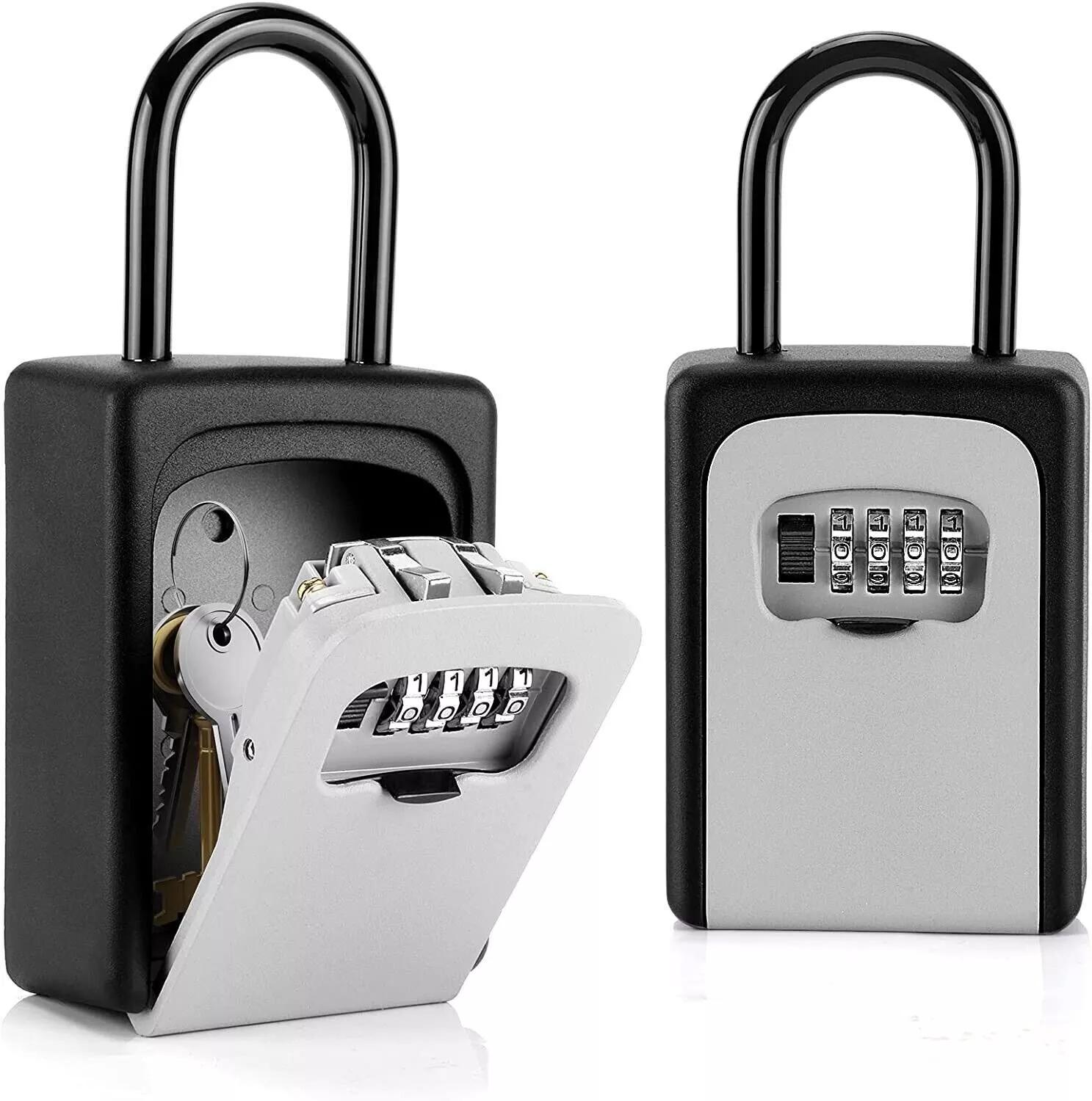 XIAOGZAHUOP Secure Black Portable Wall Mount Combination Lock Box with Resettable Code for Spare Keys – Ideal for Apartments  Outhouses  and Realtors – Includes Key Lock Feature (1 Piece)